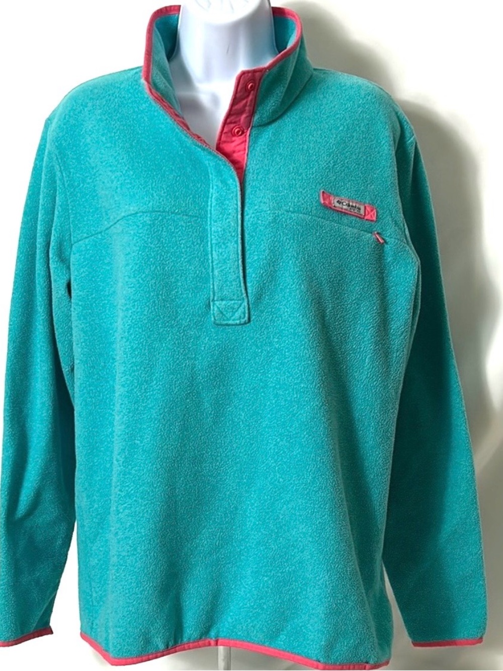 Columbia Women’s Size XL Green Fleece Pullover with Pink Accents 1/4 Button Top